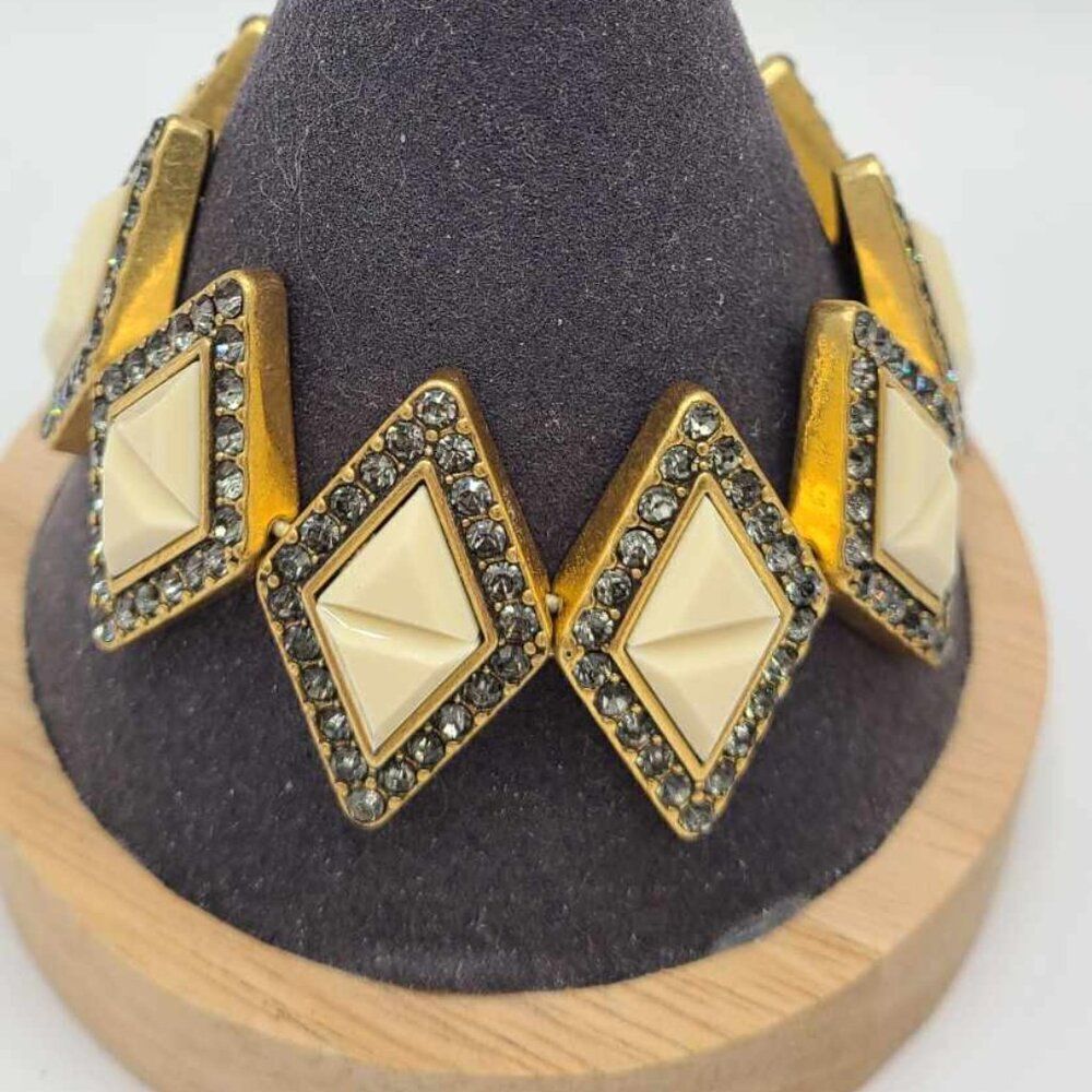 J Crew Off White Resin Black Crystal Diamond Stretch Bracelet